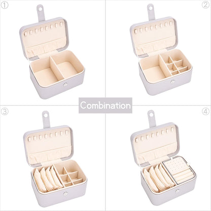 2 Layer Portable Jewelry Box, Large Jewelry Travel Case with 4 Jewelry Pouches, Medium Size Jewelry Organizer Box for Earrings, Necklaces, Bracelets (light gray)