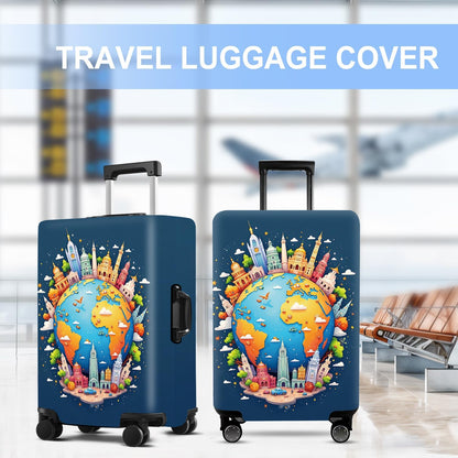 Luggage Cover Washable Suitcase Protector Anti-Scratch,Stretchable Fit for 20-34Inch Luggage Durable Travel Bag Cover with Zipper Closure (Earth, S(fits 20-22inch suitcase))