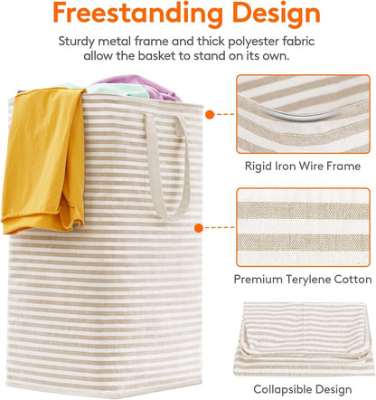 Lifewit Laundry Hamper Large Collapsible Laundry Basket, Freestanding Waterproof Clothes Hamper Storage with Easy Carry Handles for Clothes in Bedroom Bathroom College Dorm for Adults,Beige, 80L