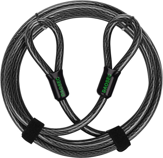 15 ft x 1/2" Heavy Duty Cut-Proof Security Cable | Flexible Vinyl-Coated Braided Steel with Looped Ends | Weatherproof Anti-Theft Locking Cable for Bikes, Gates, Kayaking & Outdoor Equipment
