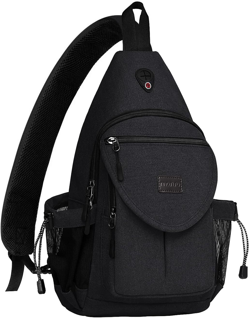 MOSISO Sling Backpack,Canvas Crossbody Hiking Daypack Bag with Anti-theft Pocket, Black