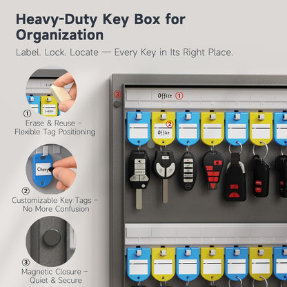 96 Key Lock Box, Key Cabinet Organizer, Key Safe Security Storage Lockbox Holder for Valets, Hotels, Car and House Keys, Key Keeper Box – Black