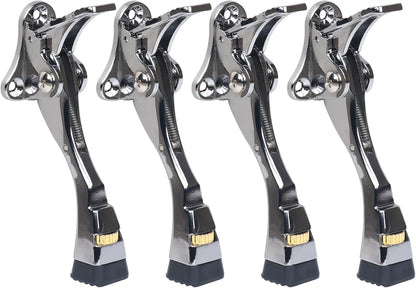 4 Packs Heavy Duty Kickdown Door Stopper, One Touch Adjustable Kickdown Door Stop for Heavy Doors, 4 inch Metal Door Kickstand with Rubber Tip & Wall Protectors for Wide Doors- Sliver