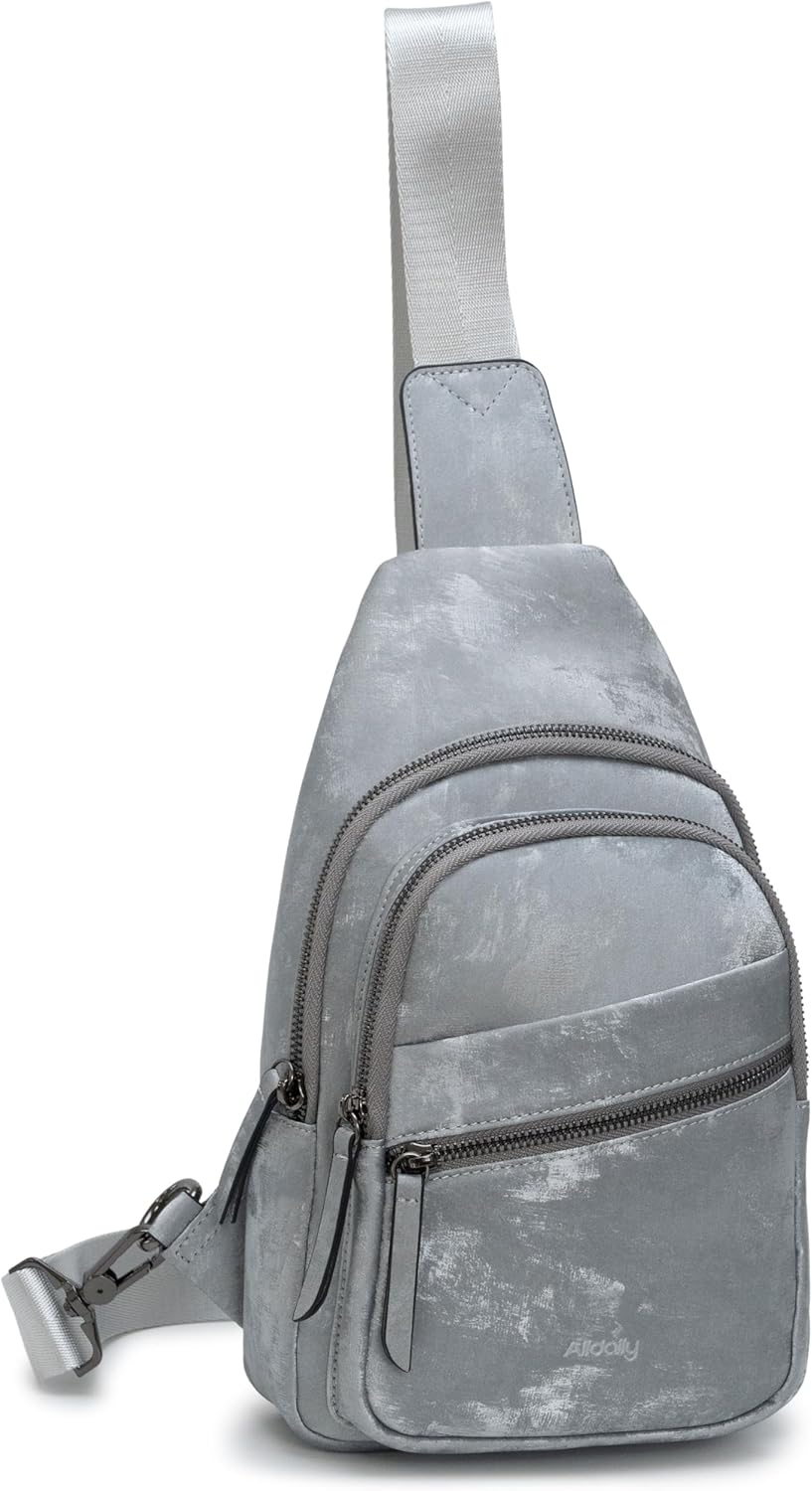 Alldaily Large Sling Bag for Women Crossbody Purse Leather Fashionable Trendy Chest Bag for Travel, Fanny Pack (Sleek Grey)