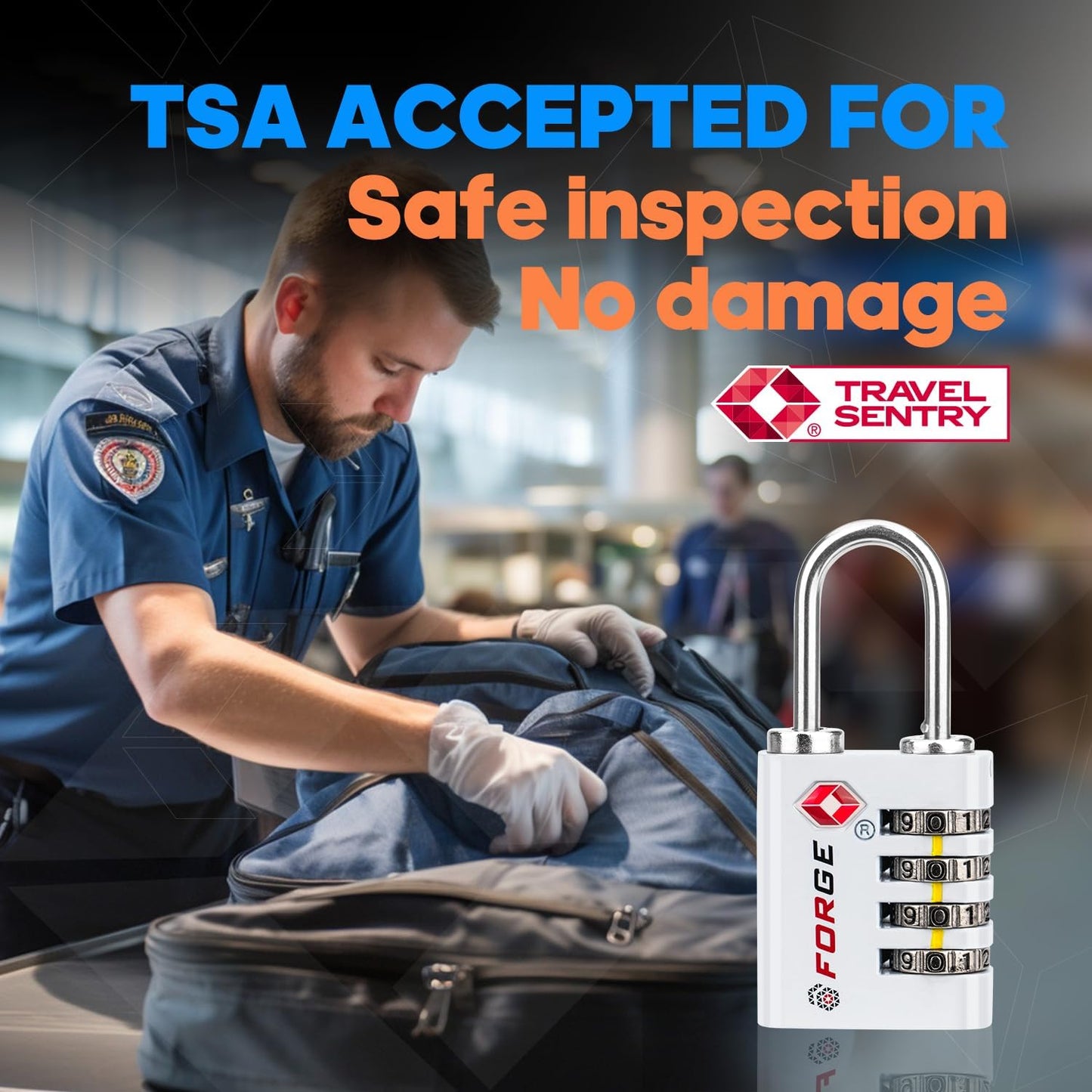 Forge Dual-Opening: Key or Combination Access Lock, TSA Approved Locks for Luggage, Pelican case, Travel, Gym, School, Stainless Steel Shackle. (White, 2 Pk)