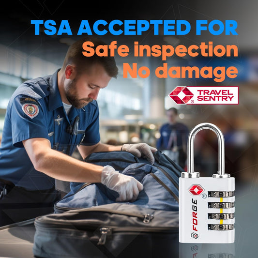 Forge Dual-Opening: Key or Combination Access Lock, TSA Approved Locks for Luggage, Pelican case, Travel, Gym, School, Stainless Steel Shackle. (White, 2 Pk)