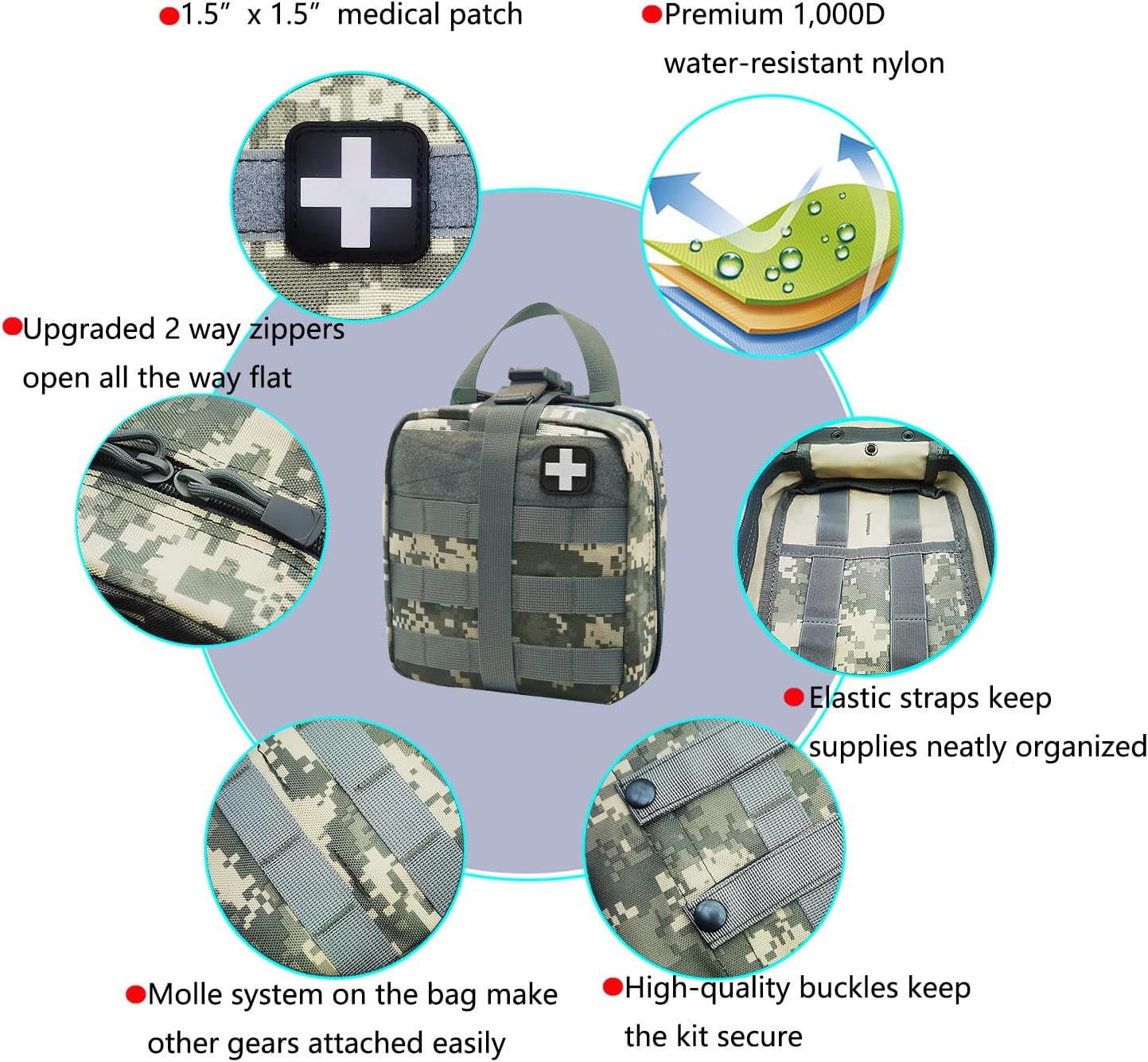 First Aid Kit Med Medical - Kit Rip-Off 180 pcs Water-Resistant Emergency Kit for Camping Hiking Home Outdoor Truck Vehicle Car Fishing Travel Biking