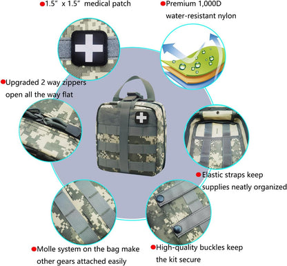 First Aid Kit Med Medical - Kit Rip-Off 180 pcs Water-Resistant Emergency Kit for Camping Hiking Home Outdoor Truck Vehicle Car Fishing Travel Biking