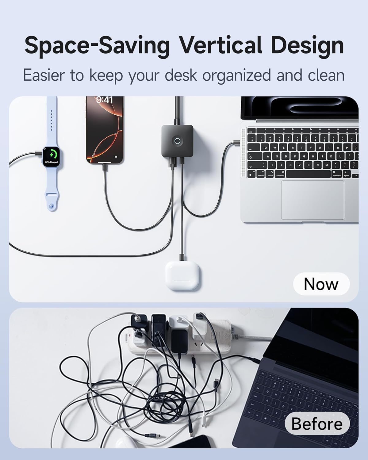 Baseus Charging Station 67W, 10-in-1 USB-C PD Fast Charging Desktop Charger with 1200J Surge Protection, 5ft Extension Cord, 6 AC, 3 USBC, 1 USBA Ports for iPhone 16/15, MacBook, Tablet, Desktop