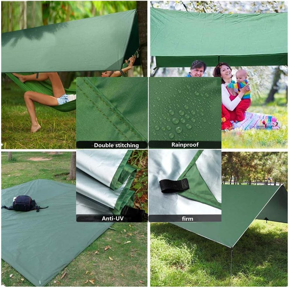 Camping Hammock with Rain Fly Tarp Mosquito Net Heavy Duty Tree Straps Portable Double Parachute Hammocks Tent Waterproof Rainfly Set Black