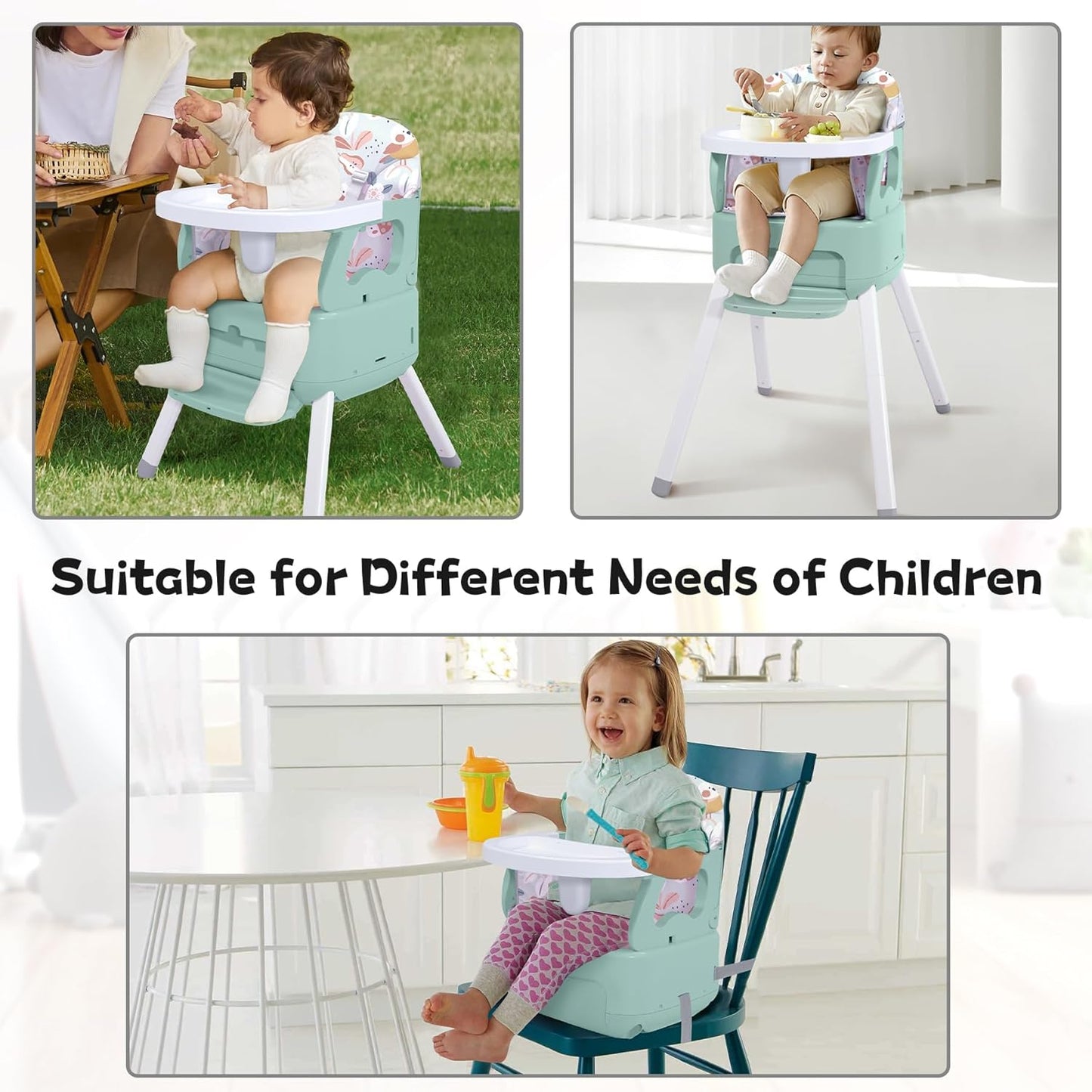 4 in 1 Portable Baby Highchair Convertible Highchair for Babies and Toddlers - Foldable Carry Small Box, High Chair, Infant Booster Seat, Dining Chair, Easy to Carry and Store(Green)