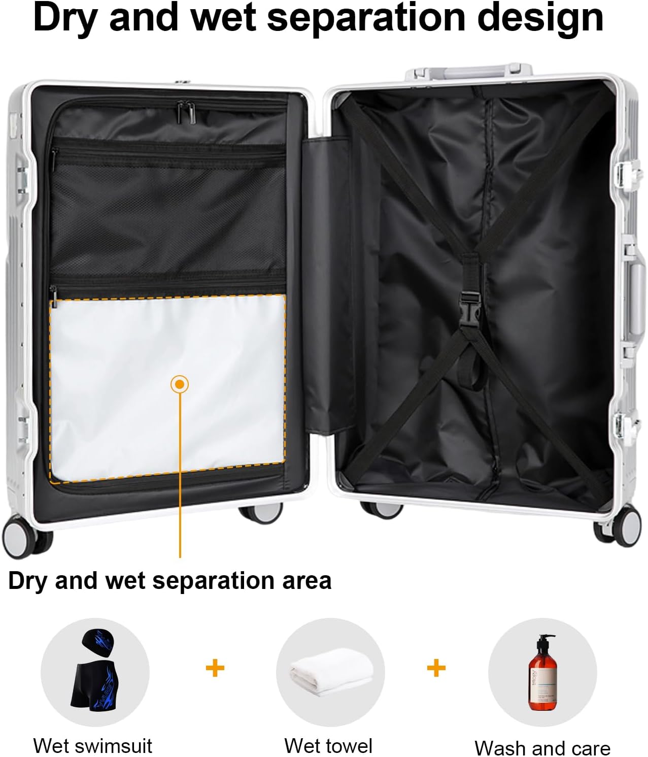 Zipperless Luggage, Polycarbonate Aluminum Hard Shell, Expandable Carry-On Suitcase with Spinner Wheels, Hard Shell Suitcase, 24 Inch Cabin