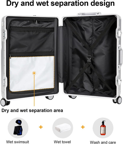 Zipperless Luggage, 22x14x9 Aviation Certified, Polycarbonate Aluminum Hardshell, Expandable Carry-On Luggage with Spinner Wheels, Hardshell Luggage, 20 Inch Cabin