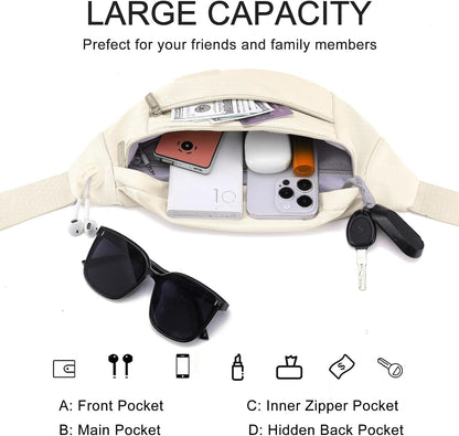 MAXTOP Large Crossbody Fanny Pack with 4-Zipper Pockets,Gifts for Enjoy Sports Festival Workout Traveling Running Casual Hands-Free Wallets Waist Pack Phone Bag Carrying All Phones