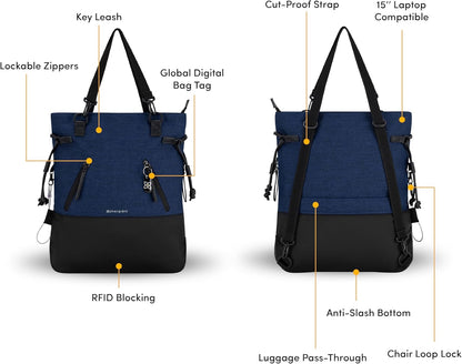 Sherpani Tempest, Anti-Theft Convertible Backpack, Teacher Tote Bag, Travel Backpack for Women, Fits 15 Inch Laptop (No Sleeve) (Indigo)