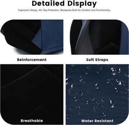 Lanola Basic Multi-Pocket Multipurpose Backpack Classical Water Resistant Bookbag For School Business Travel or Casual Daypack Backpacks - Dark Blue