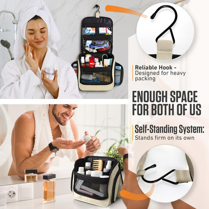 VENTURE 4TH Hanging Travel Toiletry Bag for Women & Men - Travel Organizer with Expandable Compartments & Removable Clear Pouch for Toiletries (Beige)