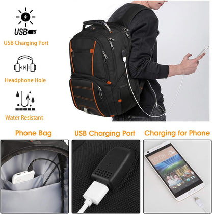 Travel Backpacks for Men Women,Extra Large College School Laptop Bookbags with USB Charging Port,RFID TSA Friendly Water Resistant Business Computer Bag with Luggage Sleeve Fit 17.3''Laptop 45L,Orange