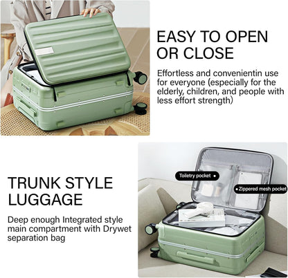 Hanke 26 Inch Large checked Luggage PC Hard Shell luggage Top Opening Aluminum Frame Travel Luggage Suitcases with Wheels for Woman Men.(Bamboo Green)
