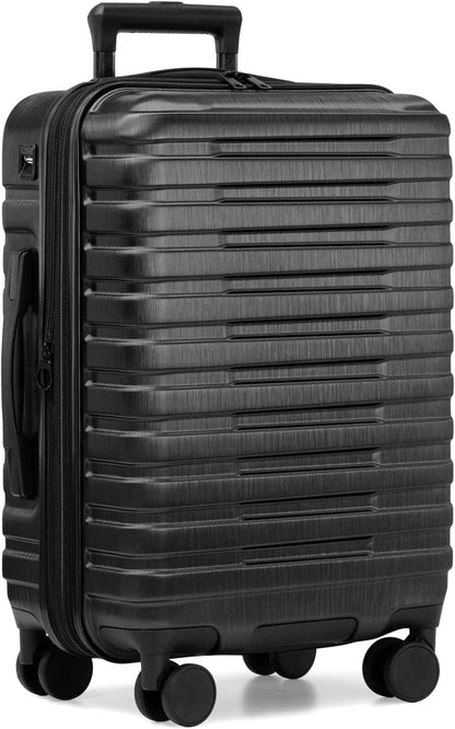 U.S. Traveler Boren Polycarbonate Hardside Rugged Travel Suitcase Luggage with 8 Spinner Wheels, Aluminum Handle, Carry-on 22-Inch, USB Port, Black