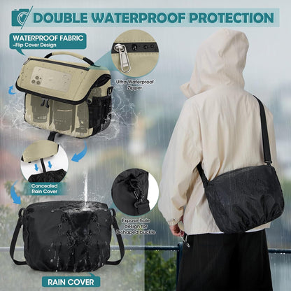 RAINSMORE Camera Bag, DSLR/SLR/Mirrorless Camera Case with Tripod Holder Waterproof Camera Sling Bag Crossbody Camera Bags for Photographers with Rain Cover for Canon/Nikon/Sony/Fuji, Khaki