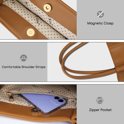 KKXIU Tote Bag for Women Vegan Leather Shoulder Purse Large Capacity Travel Bag