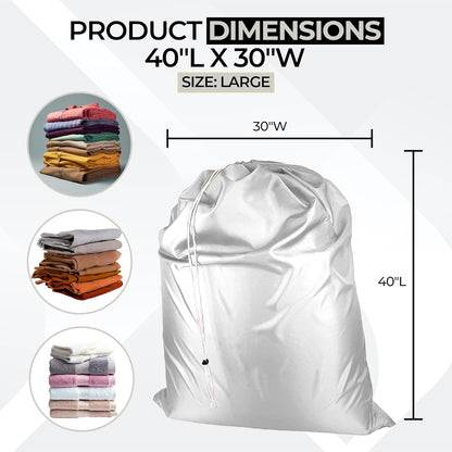 Laundry Bag with Locking Closure Drawstring – Extra Large Heavy Duty 100% Nylon, Large & Foldable Clothes Sack – Lightweight Dirty Laundry Organizer for Travel, Dorm, Gym – L 40" x H 50" (WHITE)