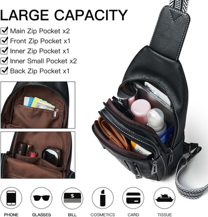 7L Sling Bag for Women Men Leather Small Sling Backpack Daypack Anti Theft Fanny Pack Crossbody Purse Travel