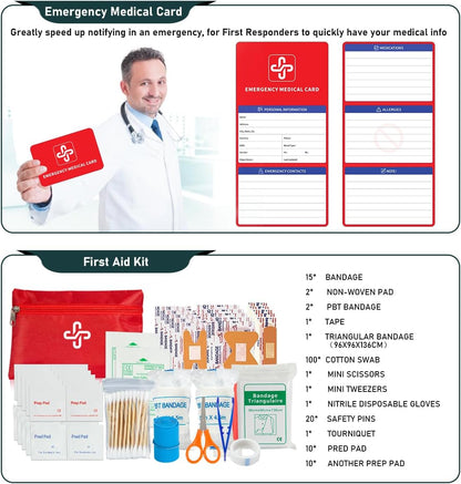 Survival Kit, 262Pcs Survival Gear and Supplies with First Aid Kit Pouch and Crossbody Bag, Emergency Kit with Tent, Camping Axe Hammer, Survival Shovel w/Pick, Bug Out Bag Gifts for Men Women