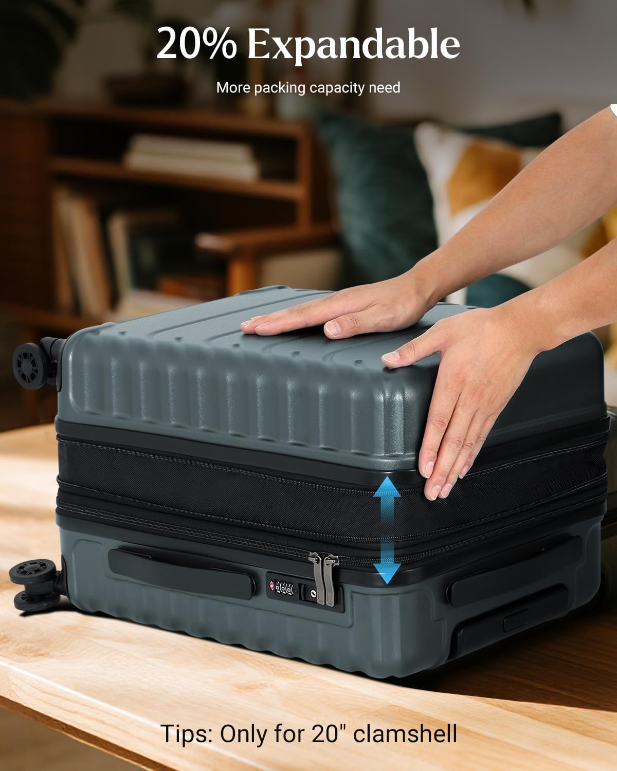 Luggage Sets 2 Pieces, 20/28 Inch PC Hardshell Suitcase with Spinner Wheels, 20 Inch Expandable Clamshell Carry On Luggage and 28 Inch Aluminum Frame Top Opening Checked Luggage (Dark Green)