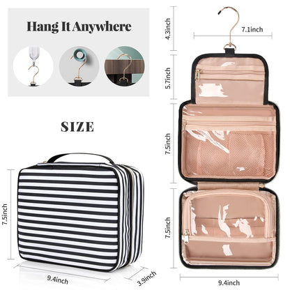 CUBETASTIC Travel Toiletry Bag with 360° Hanging Hook - 3 Compartments Water-resistant Makeup Bag with Portable Handle Medium - Makeup Organizer for Toiletries and Cosmetics