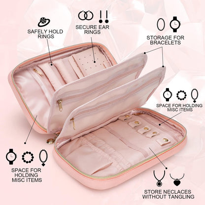 emissary Jewelry Organizer Case Travel Jewelry Storage Bag for Necklace, Earrings, Rings, Bracelet, Valentines Day Gifts, Earring Storage, Necklace Storage, Pouch Bag Accessories for Travel (Pink)