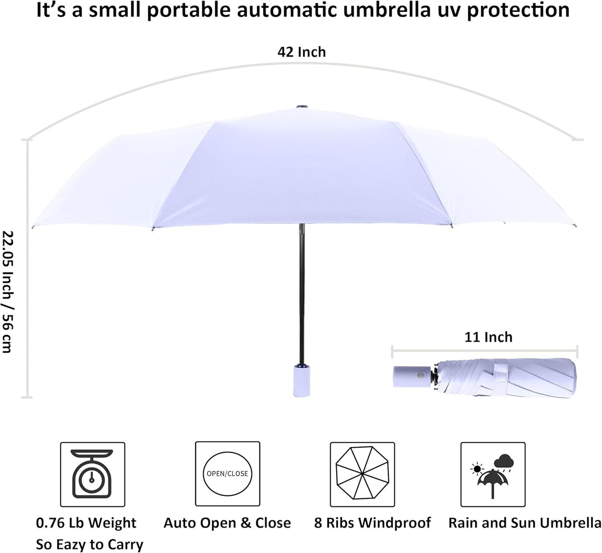 BAODINI Small UV Protection Travel Umbrella Compact for Rain and Sun UPF 50+ 41 inch Portable Umbrella for Women and Men