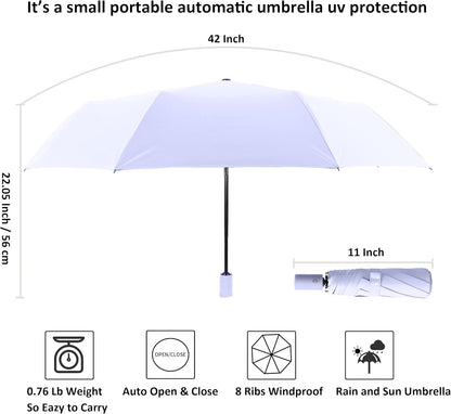 BAODINI Small UV Protection Travel Umbrella Compact for Rain and Sun UPF 50+ 41 inch Portable Umbrella for Women and Men