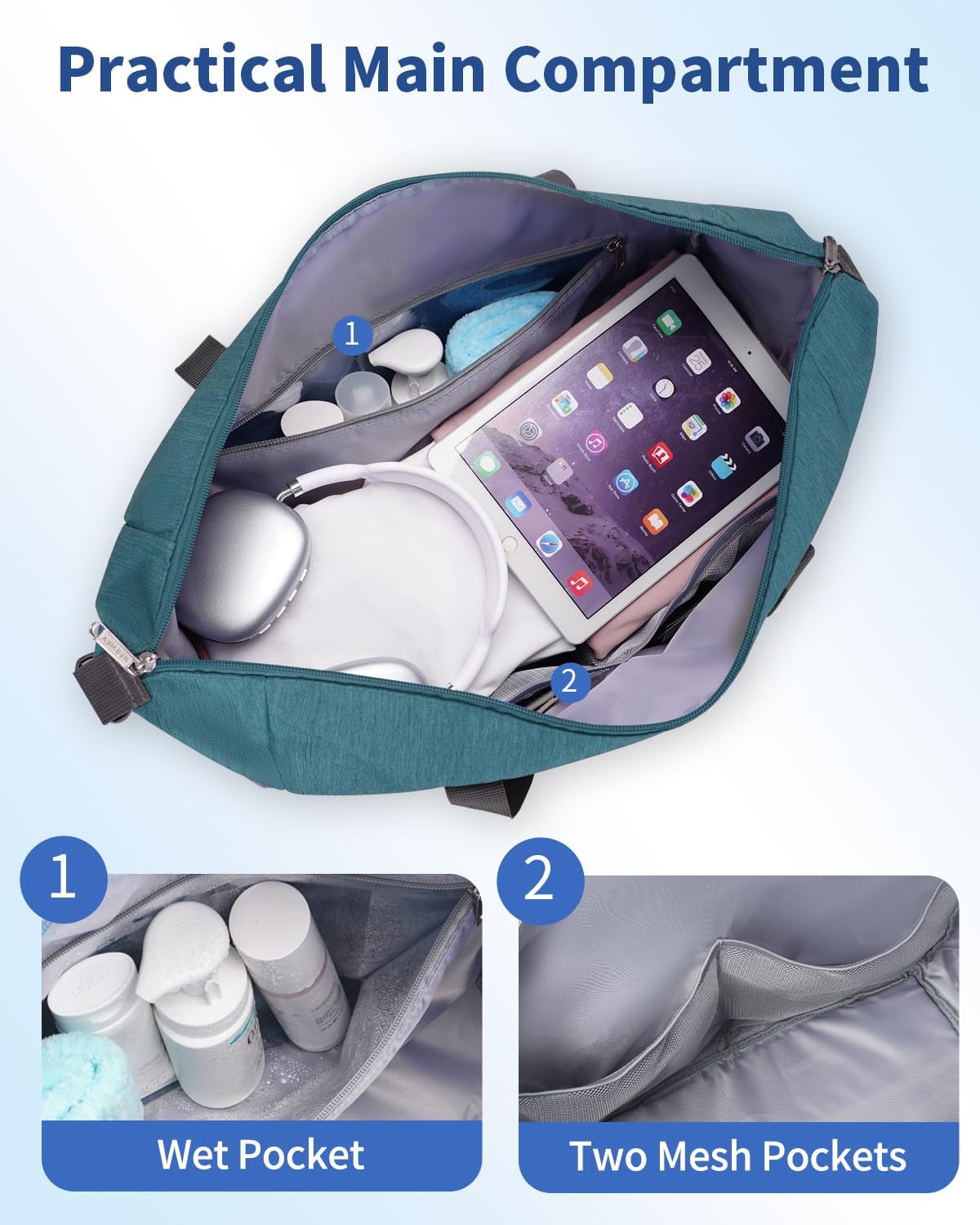 Narwey 18x14x8 Inches Travel Bag Spirit Airlines Frontier Personal Item, Travel Duffel With Wet Pocket Carry on Bag for Airplane Underseat Duffle Overnight for Women and Men (Teal)