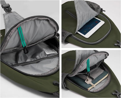 WATERFLY Crossbody Sling Backpack Sling Bag Travel Hiking Chest Bags Daypack (Dark Green)