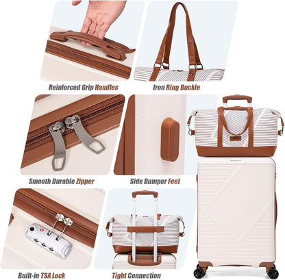 Luggage Sets 5 Piece, Suitcases With Wheels, Lightweight Travel Luggage Set With TSA Lock, ABS Hardshell Carry On Suitcase Set, White