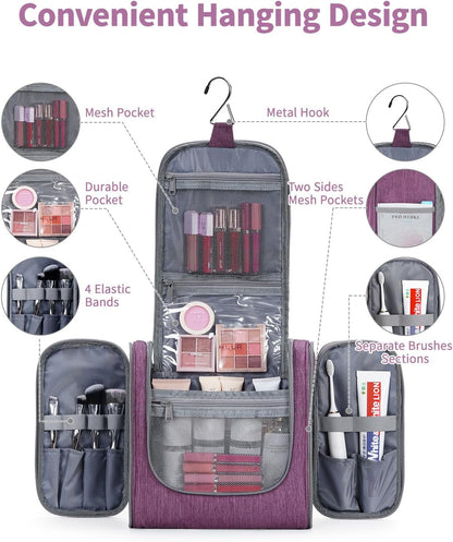 Hanging Toiletry Bag for Women Travel Makeup Bag Organizer Toiletries Bag for Cosmetics Essentials Accessories (Large, Dark Purple)