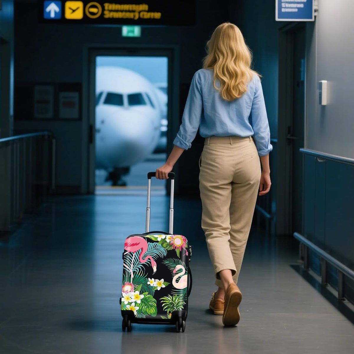 WUJIAONIAO Travel Luggage Cover Baggage Suitcase Cover Protector Skins 18-32 Inch (Flower flamingo, XL (for 29-32 inch luggage))