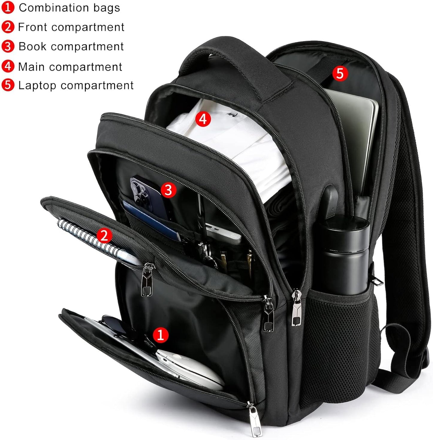School Backpack for Teen Boys,15.6 Inch Anti Theft Laptop Bookbag with USB Charging Port, Water Resistant College, High School, Ergonomic Straps, Multiple Compartments, Men, Black
