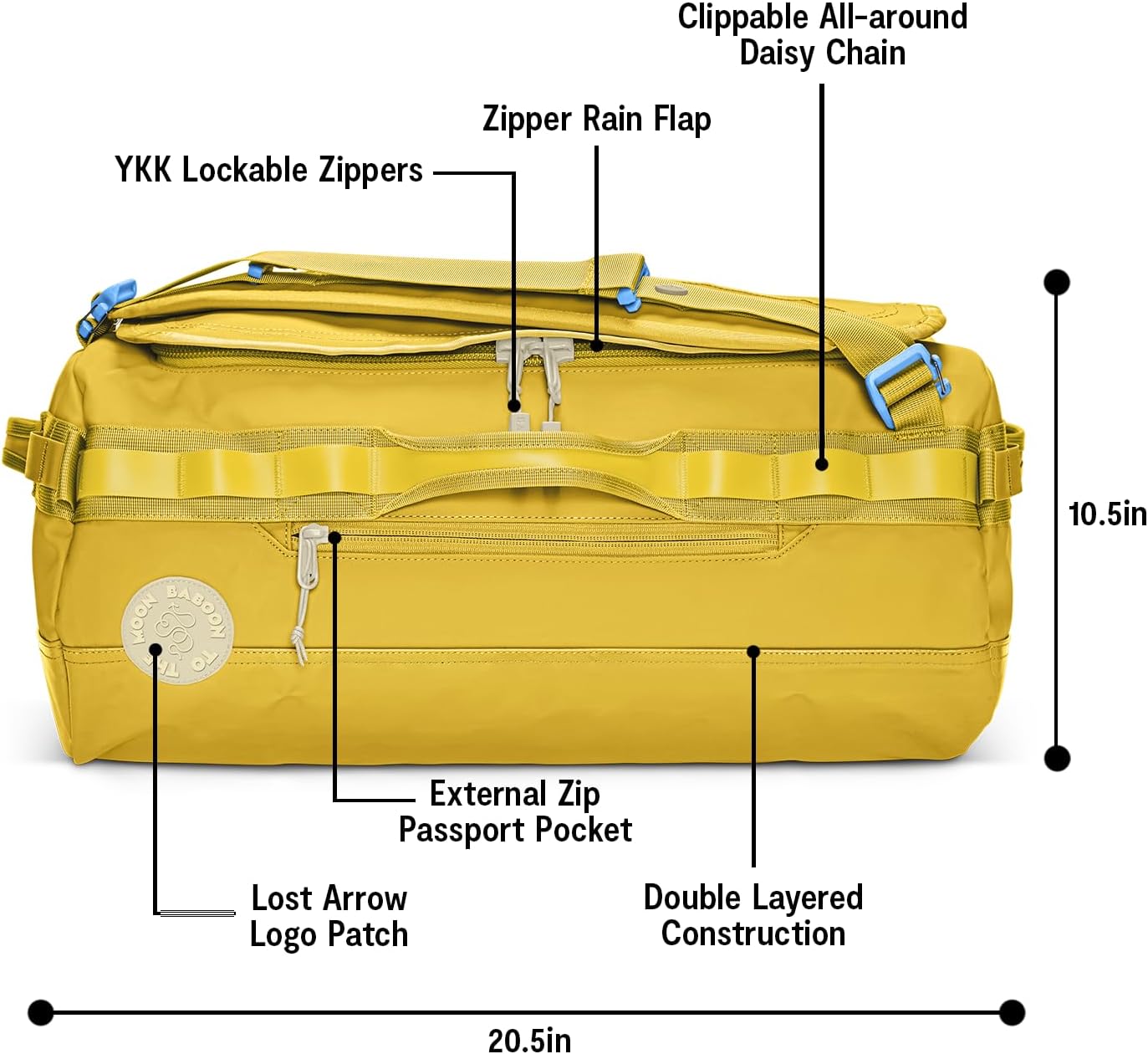 Baboon to the Moon Go-Bag Small 40L – Detachable Straps, Small Duffle Bag for Travel, Gym Bag for Women, Mens Travel Bag, Duffel Bags for Traveling, Travel Duffel Bags for Women (Amber)