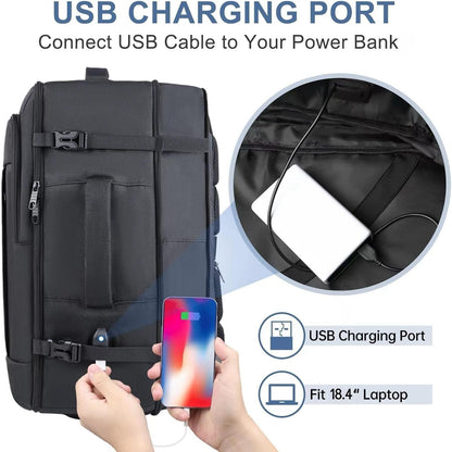 55L Carry On Backpack, Extra Large Travel Backpack for Men & Women, Expandable 60L Big Capacity Bag For Airplanes, Travel Gifts for Men Women, Fits 18.4 Inch Laptop, Luggage Suitcase Daypack, Black