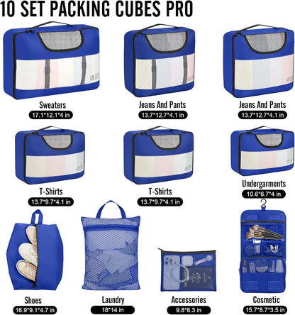 Veken 10 Set Packing Cubes for Travel Essential, Suitcase Organizer Bags in 4 Sizes, Carry-On Luggage Accessories with Large Laundry & Hanging Toiletry Bag, Must-Have for Airplane, Road Trip & Camping