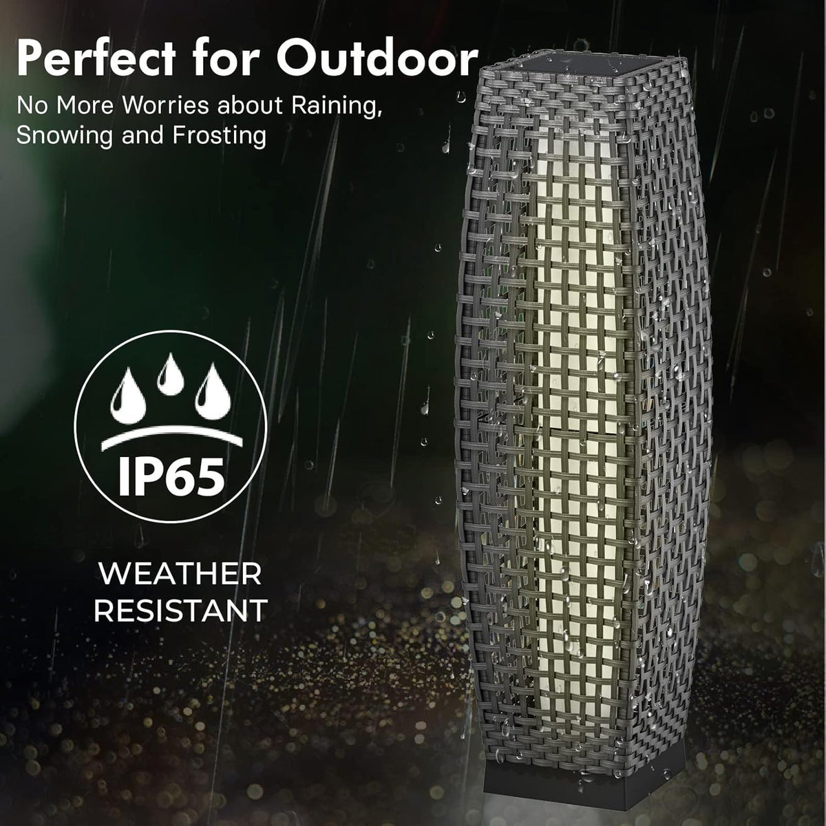 Grand patio Solar Outdoor Floor Lamp Solar Powered Lantern Water-Resistant Wicker Deck Light for Garden Porch Deck-Large Fuji 2 PCS, Dark Brown