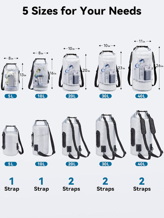 HEETA Dry Bag Waterproof for Women Men, 5L/10L/20L/30L/40L Roll Top Lightweight Dry Storage Bag Backpack with Phone Case for Travel Swimming Boating Kayaking Paddle Board Camping Beach Accessories