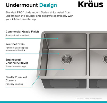 KRAUS Standart Pro 33 -inch Undermount 50/50 Double Bowl 16 Gauge Stainless - Image 4