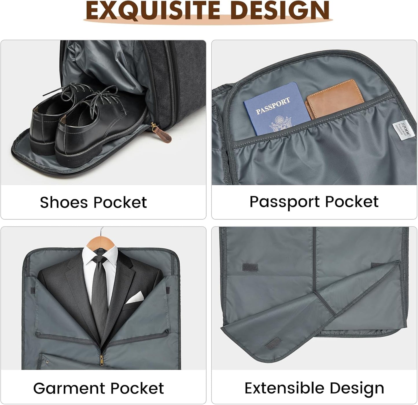 S-ZONE Garment Bags for Travel Convertible Garment Duffle Bags for Travel Suit Carry on Luggage for Men Hanging Suitcase