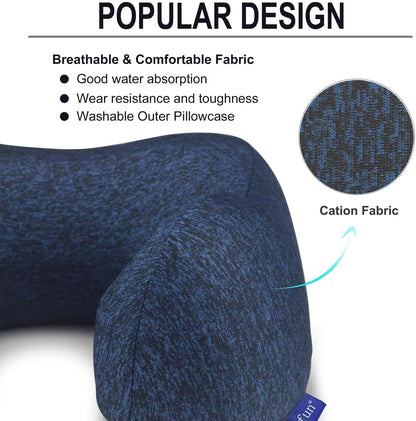 napfun Neck Pillow for Traveling, Upgraded Travel Neck Pillow for Airplane 100% Pure Memory Foam Travel Pillow for Flight Headrest Sleep, Portable Plane Accessories, Full Dark Blue, Medium (120-200LB)