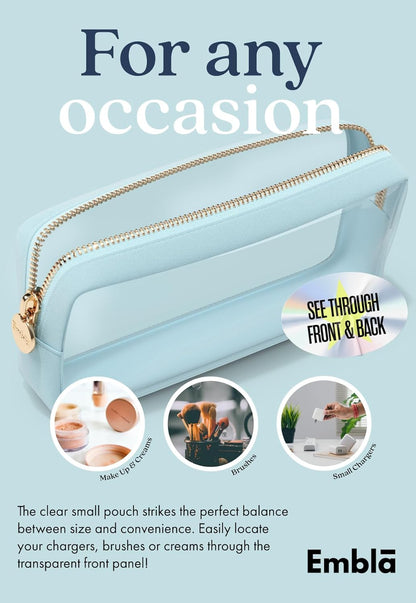 Clear Makeup Bag Zipper Pouch, Transparent Cosmetic Case Organizer, TSA Approved Travel Toiletry Case, Travel Accessories Essentials Makeup Tote for Women, Small Cute Make up Bag for Purse - Sky