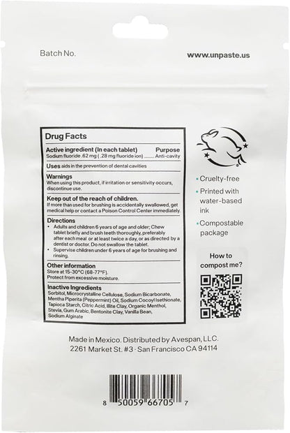 Unpaste Toothpaste Tablets, New Formula, Fluoride Mint, Xylitol Free, Plastic - Image 2